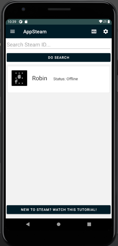 A picture of the Steam app displaying user Robin's profile and showing their status as offline.